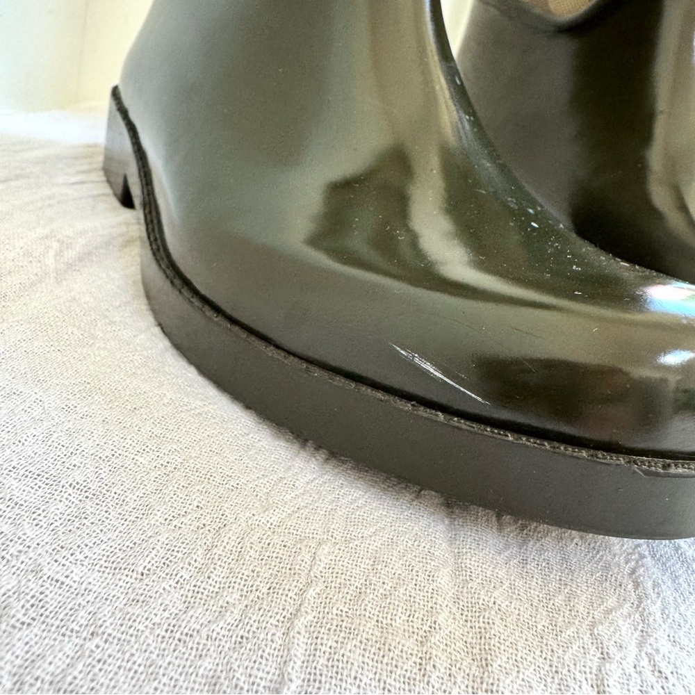 Coach Trisha II Turnlock Signature Rain Boots Chestnut Khaki Coach Women’s Flaws - Picture 9 of 13
